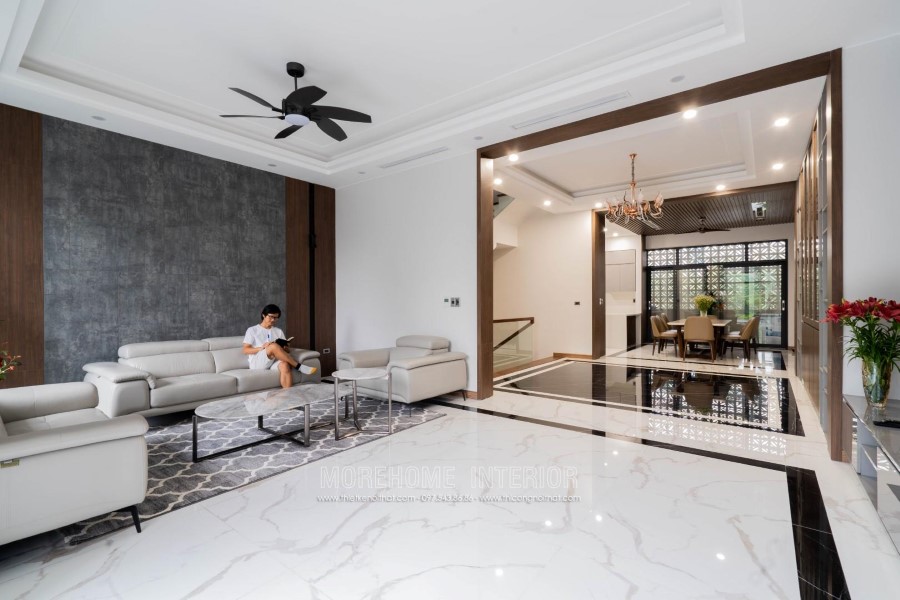 Bàn trà hiện đại mặt đá nhân tạo vân mây cho biệt thự tông chủ đạo màu trắng bàn trà đẹp cho phòng khách hiện đại