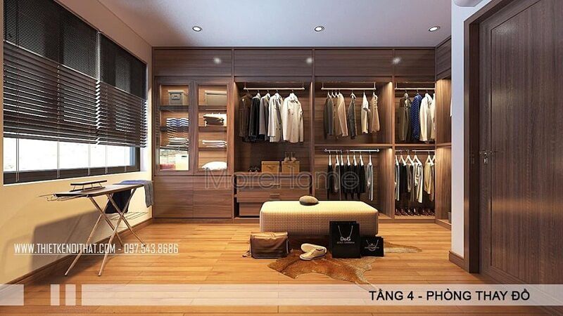 Mẫu tủ quần áo gỗ nhiều ngăn màu nâu trầm sang trọng