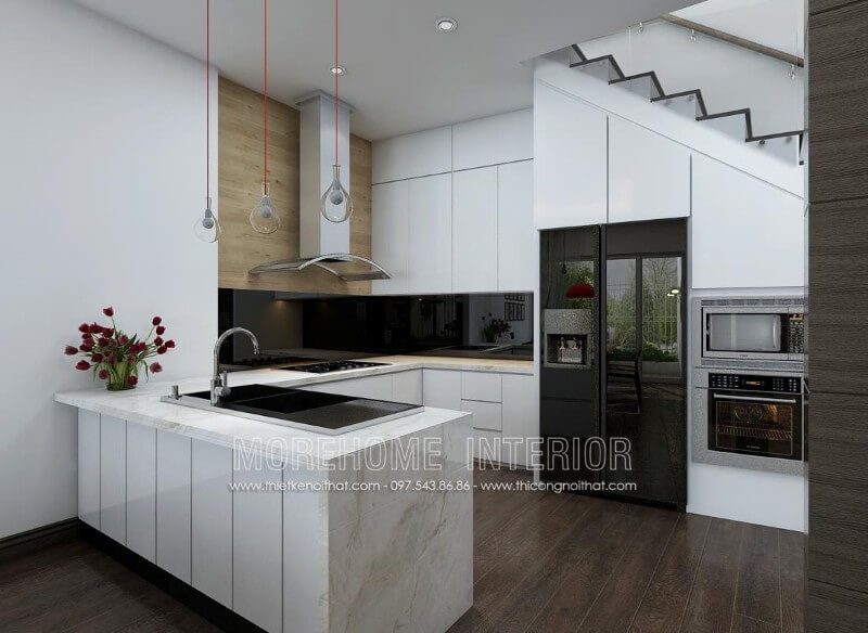 . Khách hàng thích mẫu tủ bếp màu trắng làm từ chất liệu gỗ Acrylic vì nó mang đến sự sang trọng và tinh tế.