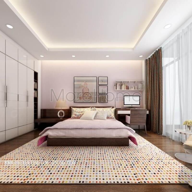 Giường ngủ gỗ tự nhiên cao cấp có thiết kế hiện đại nhẹ nhàng.